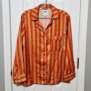 NWOT Aerie Pinstriped Pajama top button down size Small Orange / Red